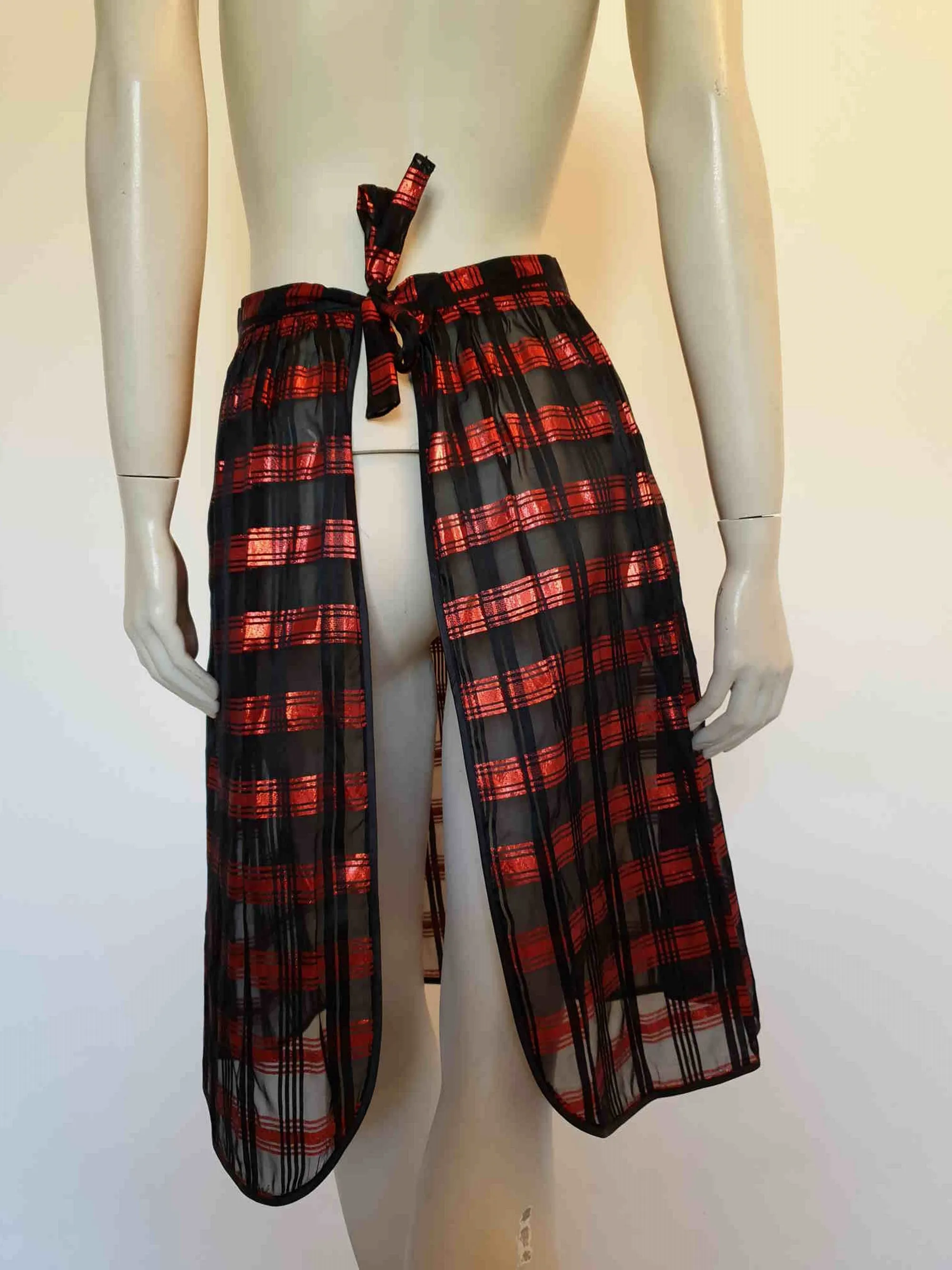 1980s Red & Black Sheer Lurex Wrap Over Skirt, by Mosiana