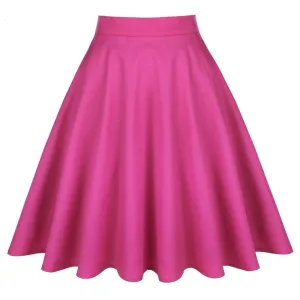 2021 Rose Pink Solid Color Women Short Casual Skirts High Waist Cotton Simple Skater Party Daily Swing 50s 60s Vintage Skirt