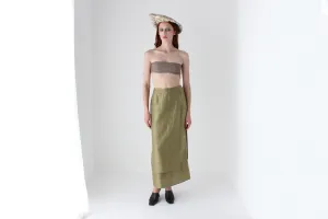 90s Neutral Olive Raw Silk Layered Column Skirt