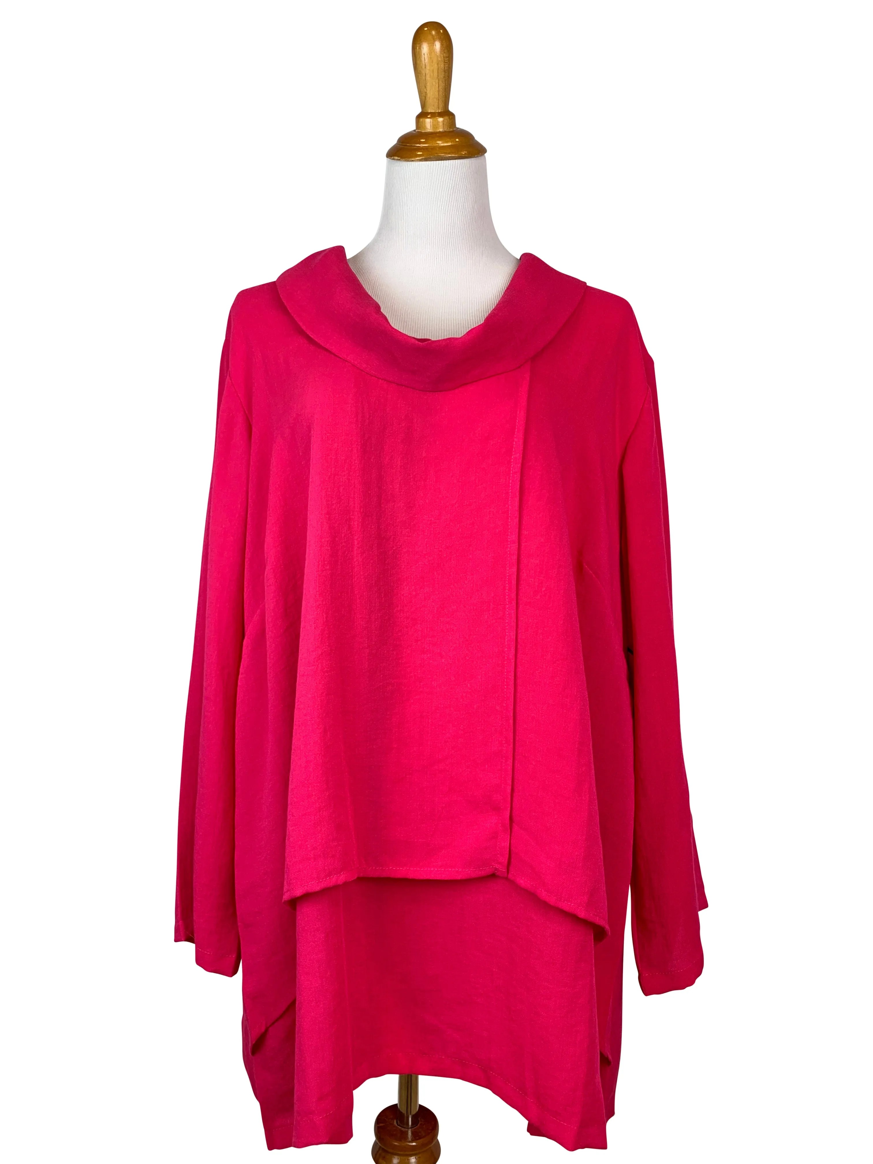 AA143 - Layered Cowl Neck Linen Pullover