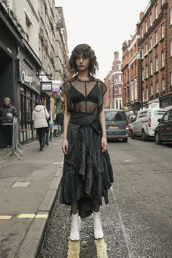 Asymmetric Wrap Pleated Skirt