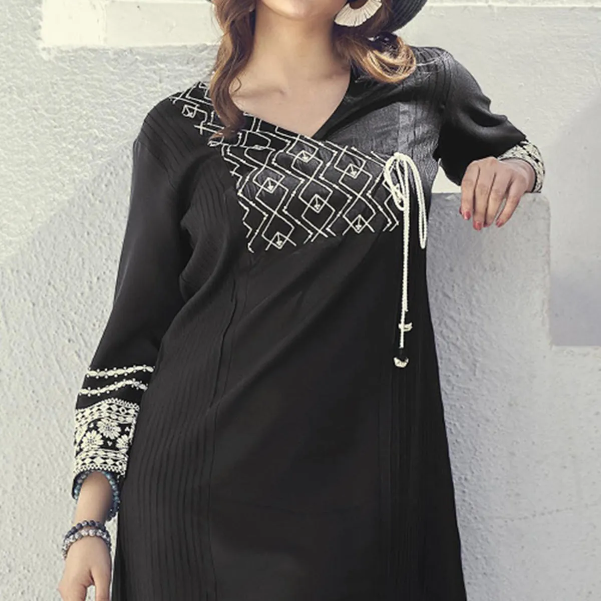 Black Embroidered Rayon Tunic