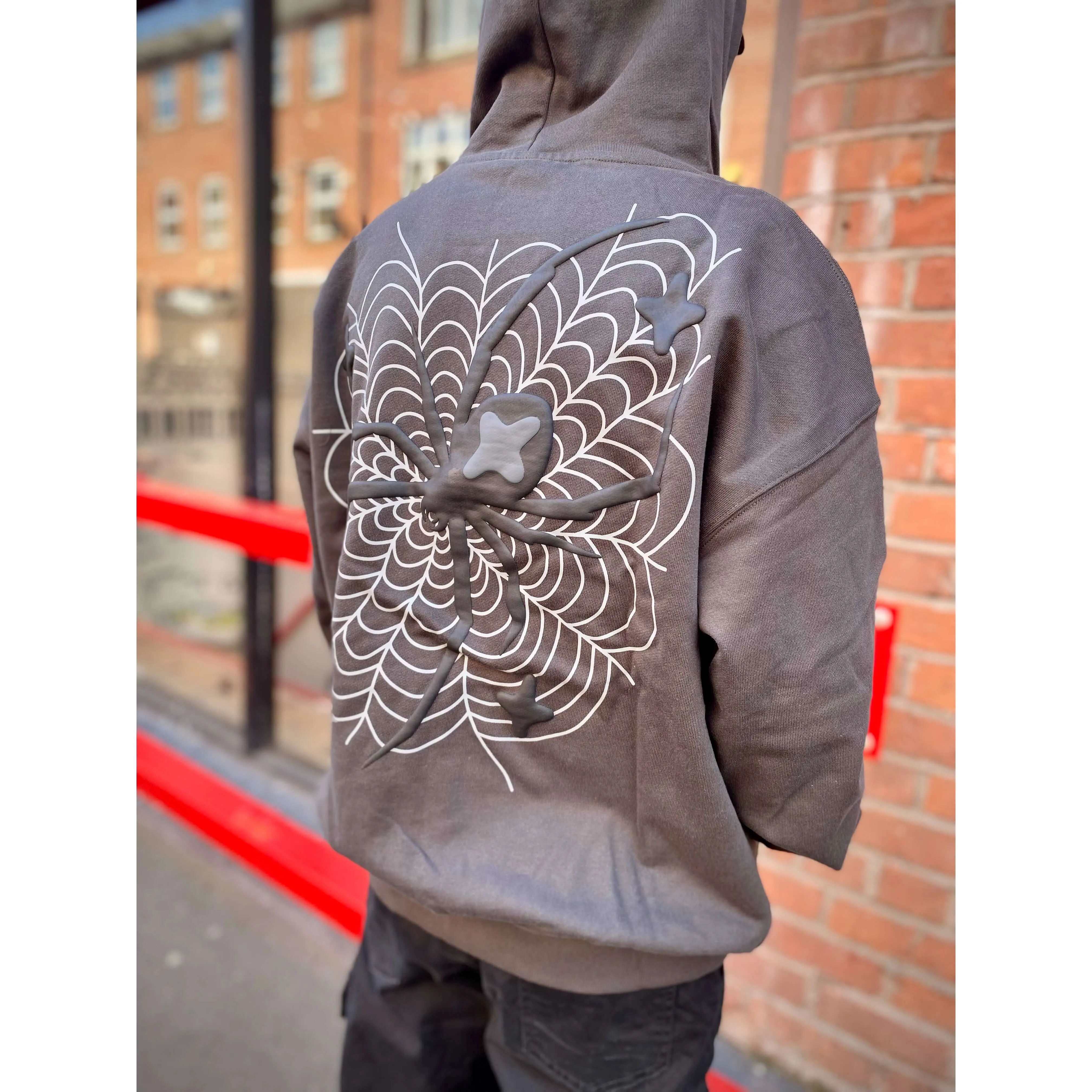 Broken Planet Market Spider Web Zip Up Hoodie Soot Black