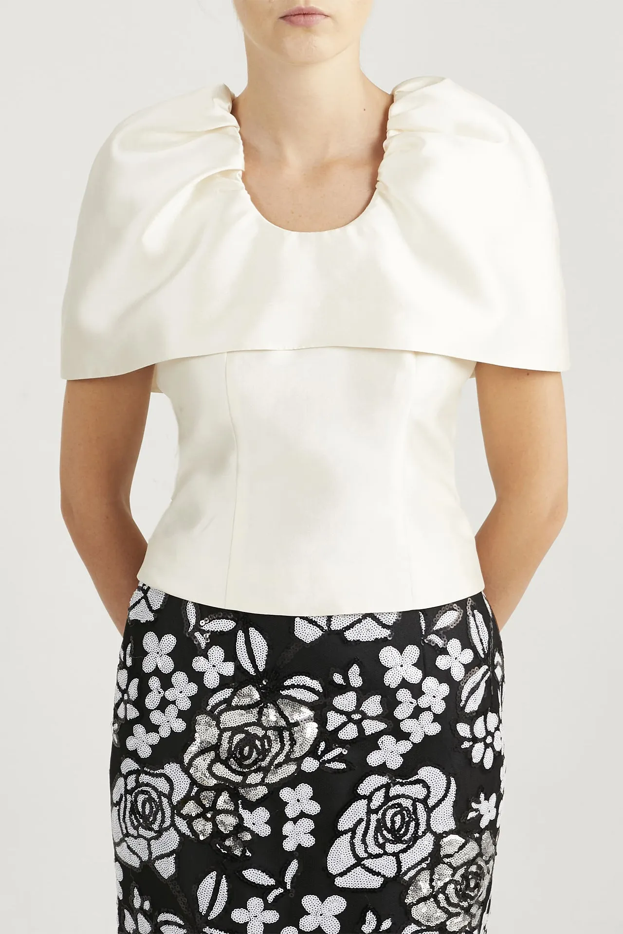 Cape-Sleeve Top & Sequin Mermaid Skirt