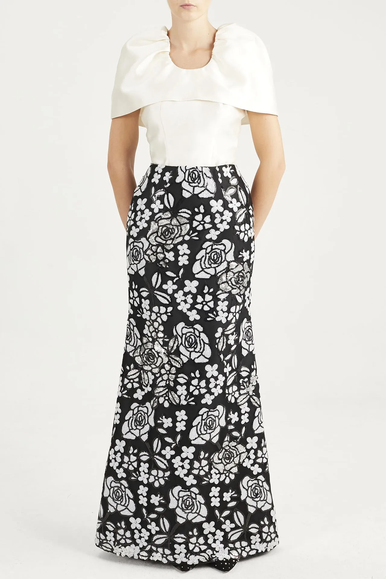 Cape-Sleeve Top & Sequin Mermaid Skirt