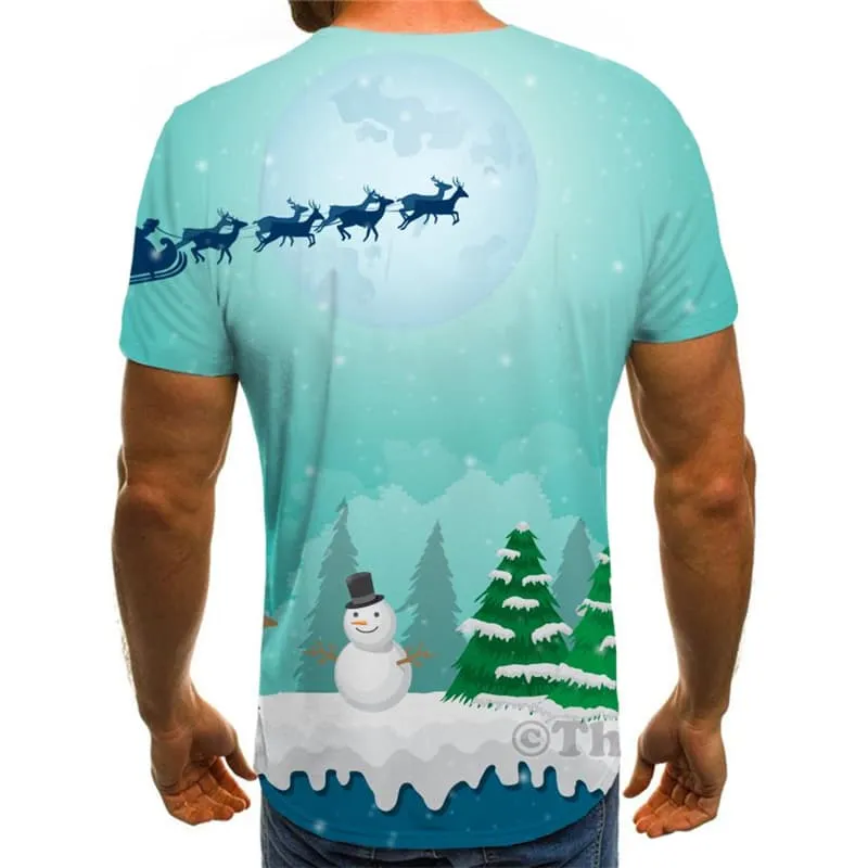 Christmas T shirts Men Santa Claus Tshirts Casual Snowman Shirt Print Deer T-shirts 3d Moon T shirts Funny