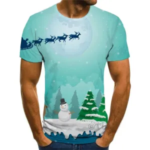 Christmas T shirts Men Santa Claus Tshirts Casual Snowman Shirt Print Deer T-shirts 3d Moon T shirts Funny