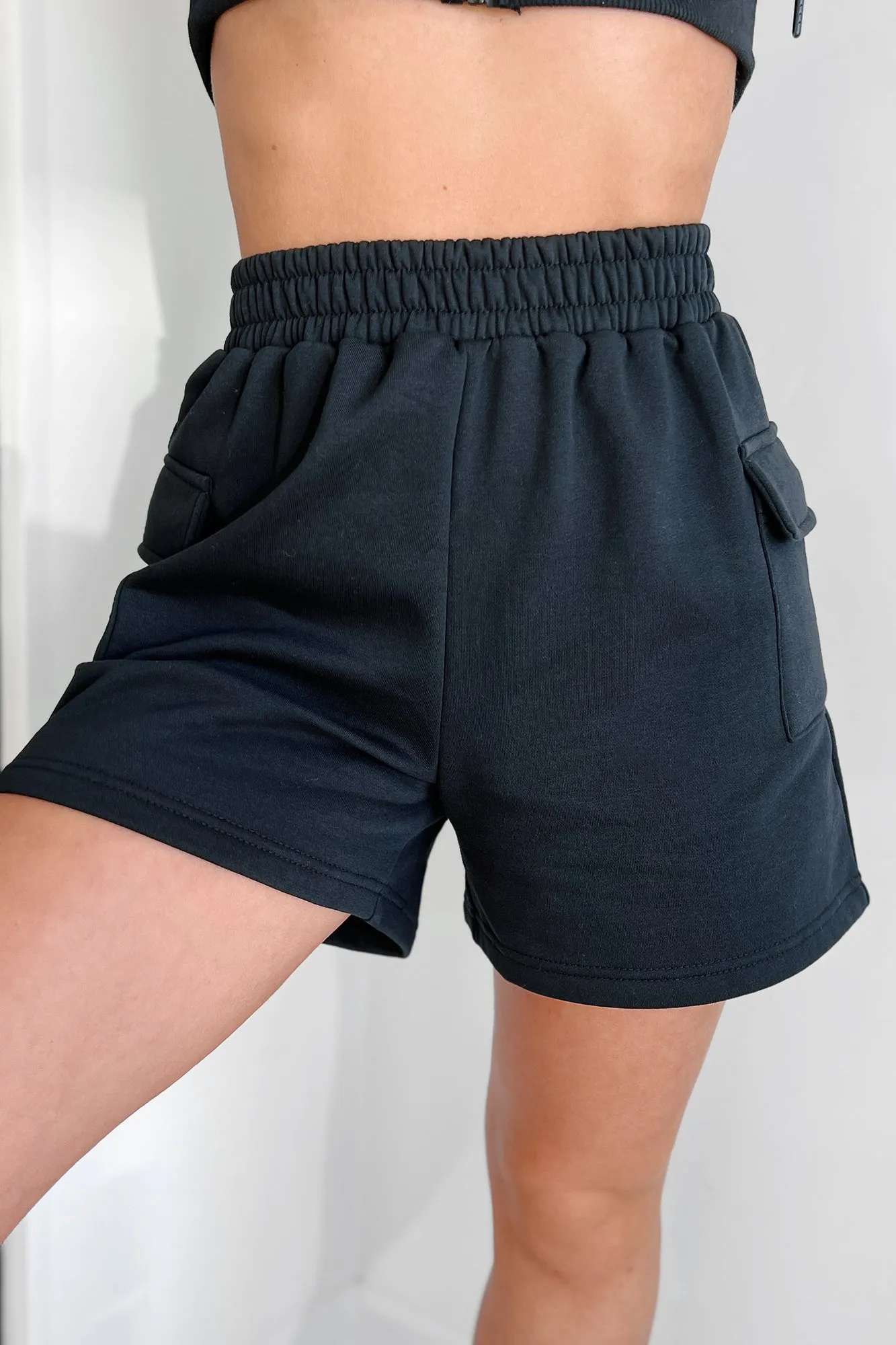 Cloudy Days High Waist Cargo Lounge Shorts (Black)