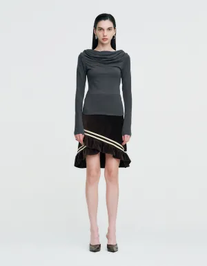 Color Strap Velour Frill Skirt