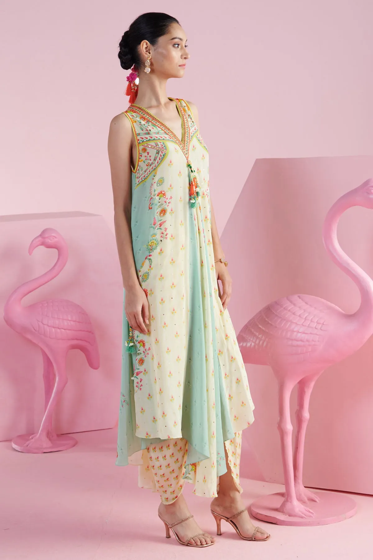 Colorblock Chiffon Tunic & Dhoti