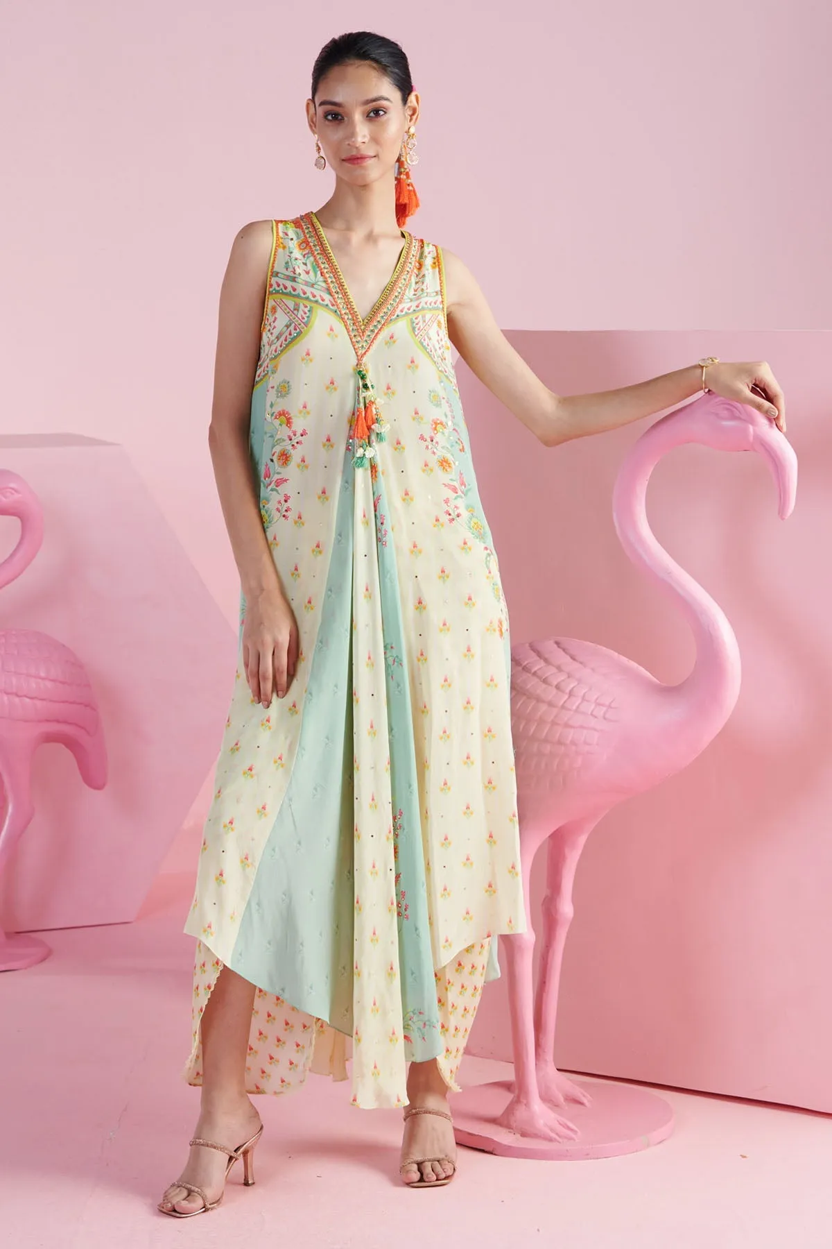 Colorblock Chiffon Tunic & Dhoti