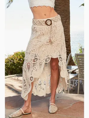 Elastic Band Crochet Hi-Low Solid Skirt