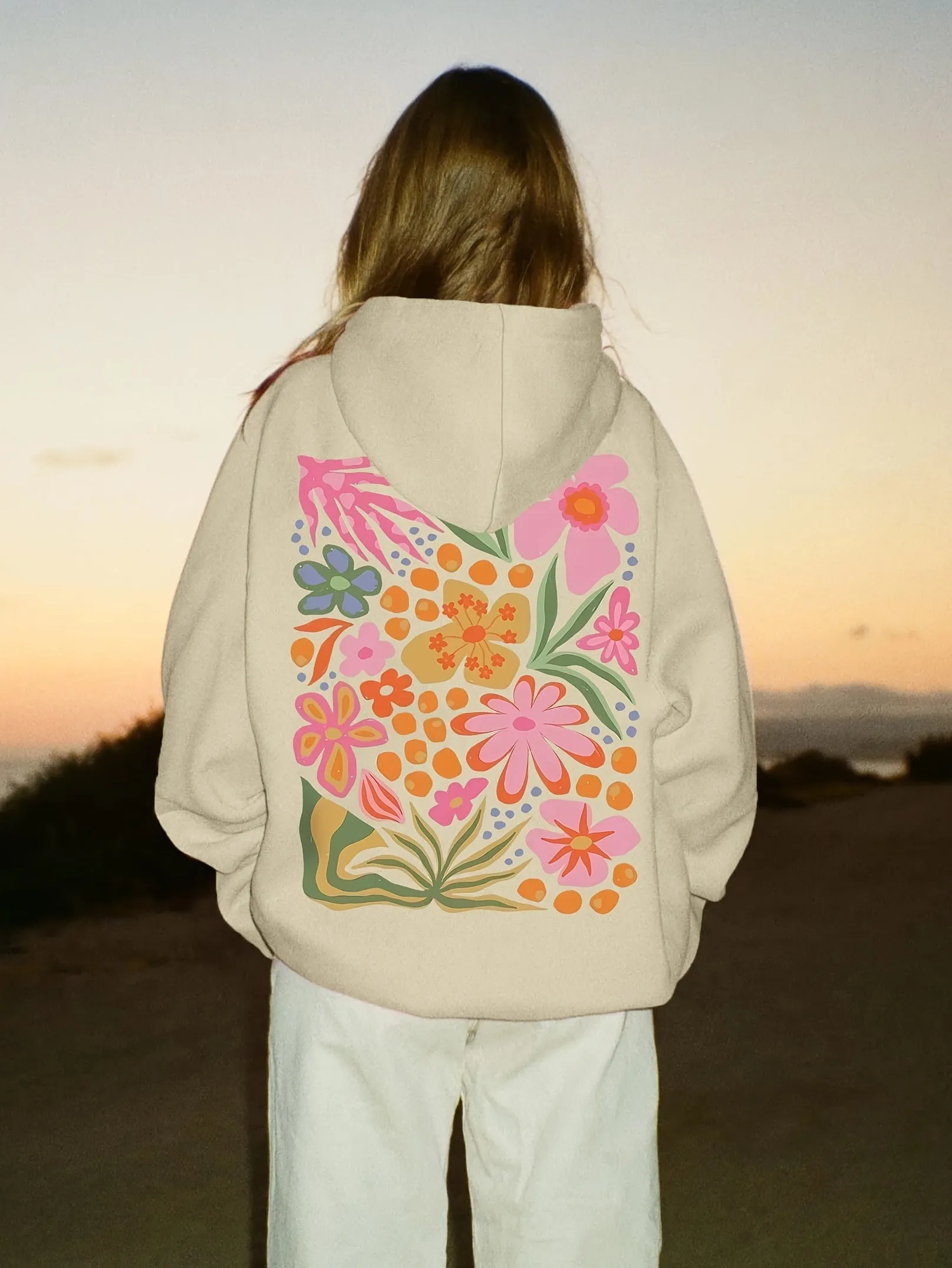 Elegant Vintage Pullover Hoodie with Backprint and Hood for Women | Perfect for Casual Days