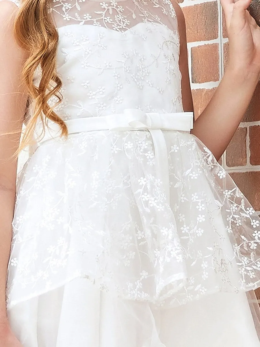 Exquisite Embroidered Round Neck Long Back Short Front Flower Girl Dress