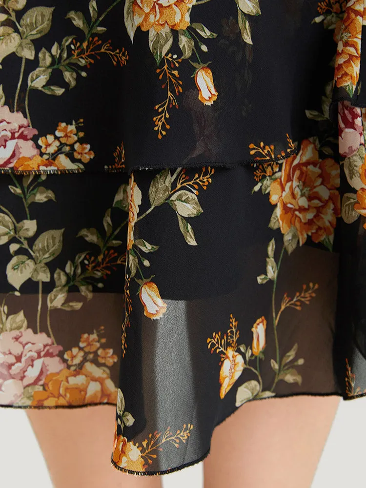 Floral Printed Flutter Layered Skirt