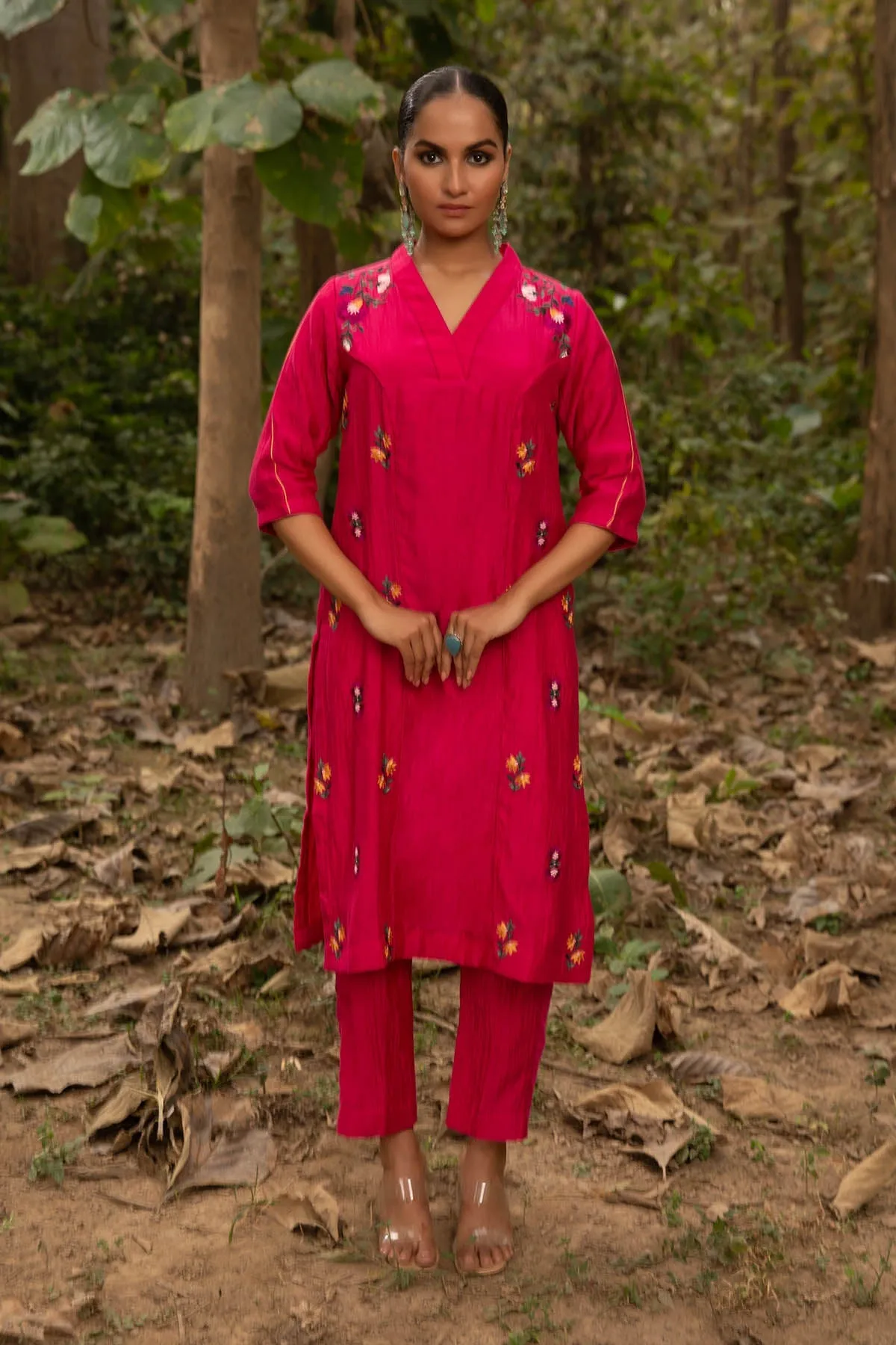 Fuchsia Chanderi Silk Tunic Set