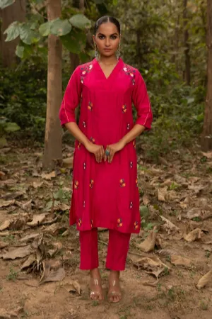 Fuchsia Chanderi Silk Tunic Set