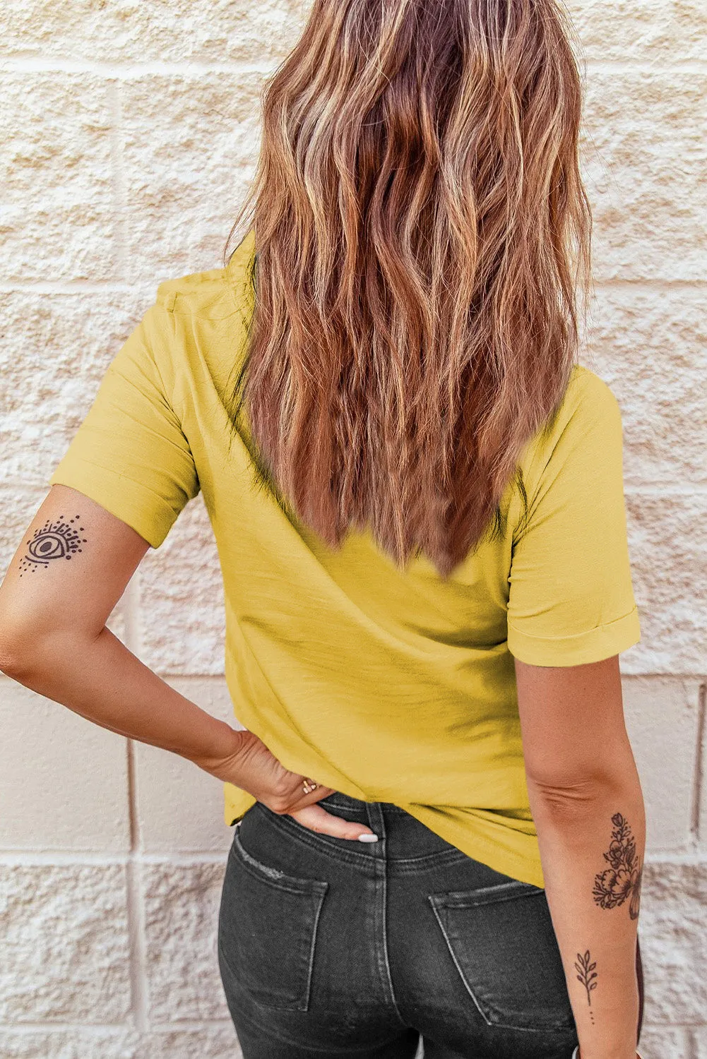 Giraffe Floral Pattern Short Sleeve Yellow Tee