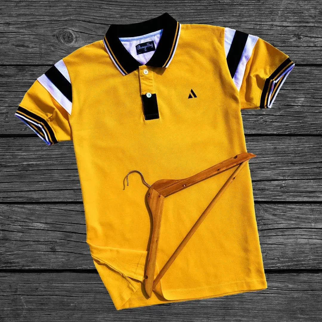 Gold Yellow Polo T-Shirt with Cut Sew Sleeves