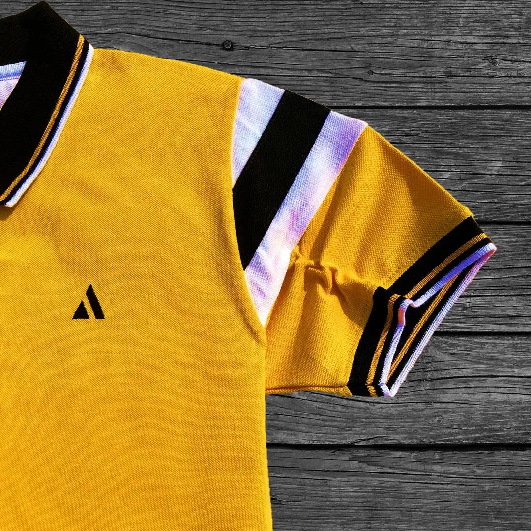 Gold Yellow Polo T-Shirt with Cut Sew Sleeves