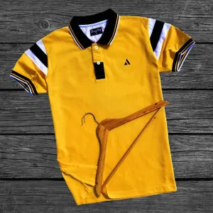 Gold Yellow Polo T-Shirt with Cut Sew Sleeves