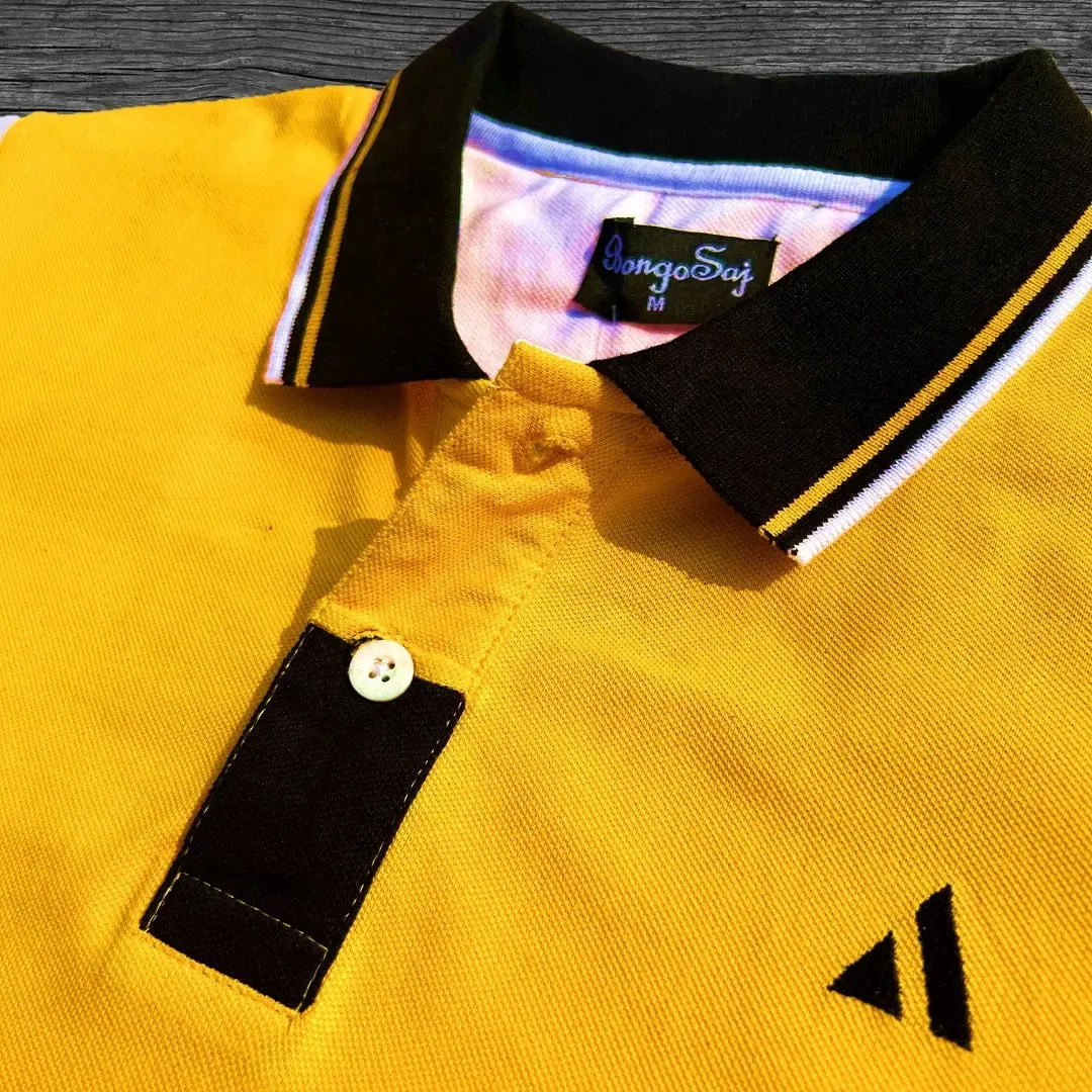 Gold Yellow Polo T-Shirt with Cut Sew Sleeves