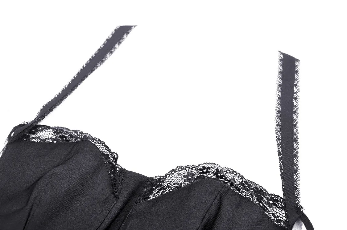 Gothic Swallowtail Dress with Lace and Layered Skirt