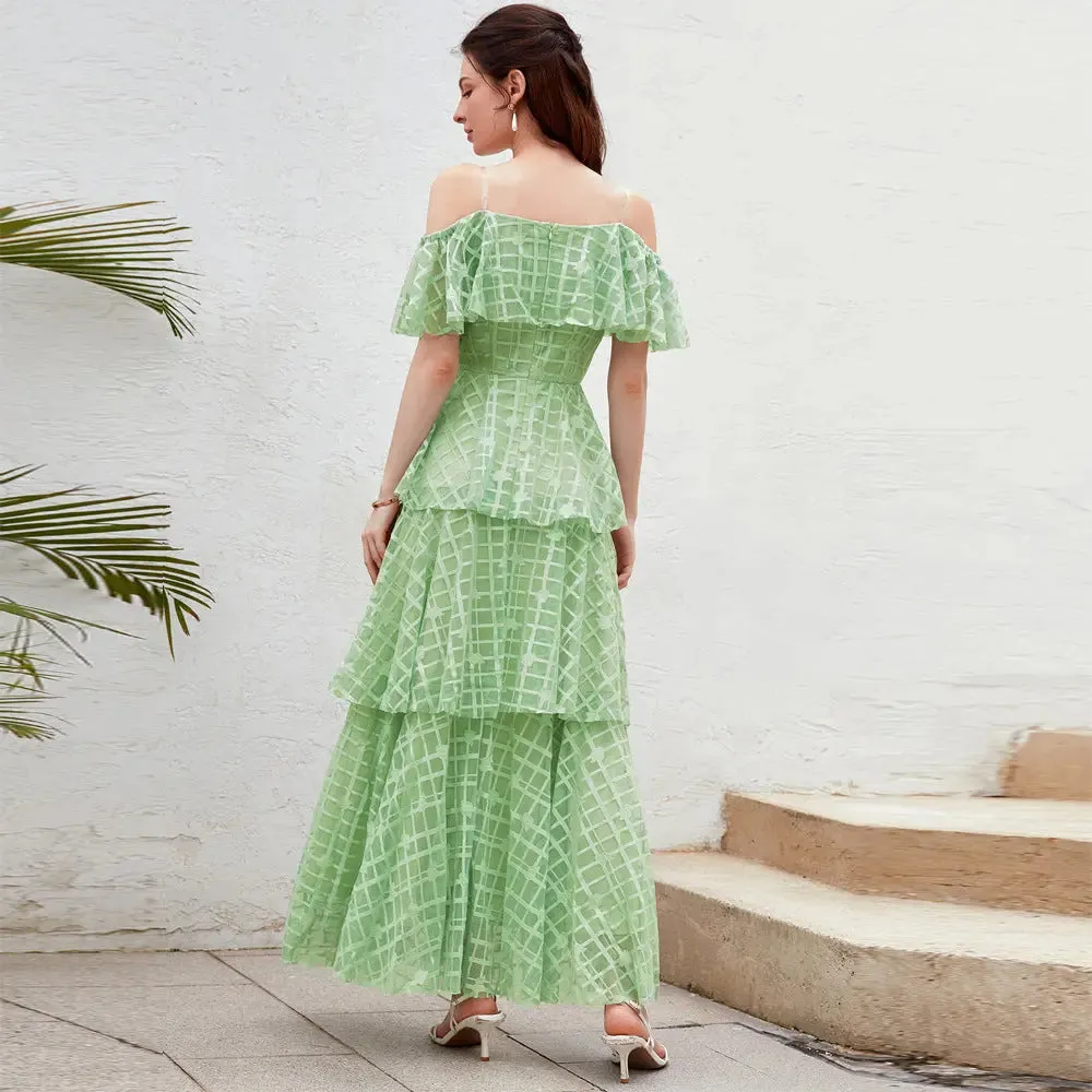 Green Layered Ruffle Maxi Dress