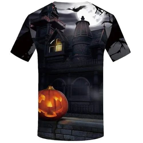 Halloween T shirts Men Pumpkin Tshirt Anime Moon Tshirts Casual Castle Shirt Print Harajuku T-shirts Graphic Short Sleeve