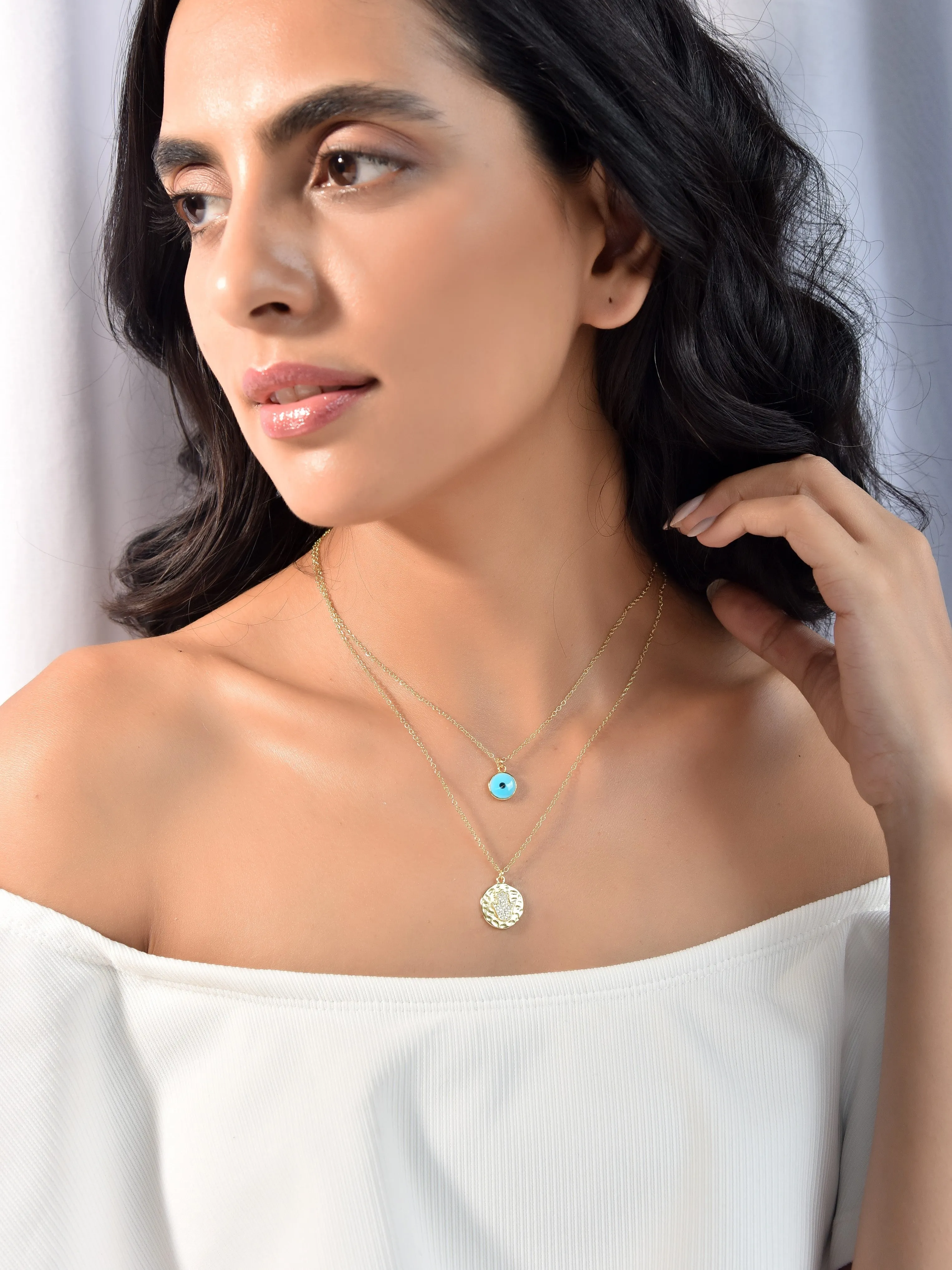 Hamsa Twin Layered Eye Necklace