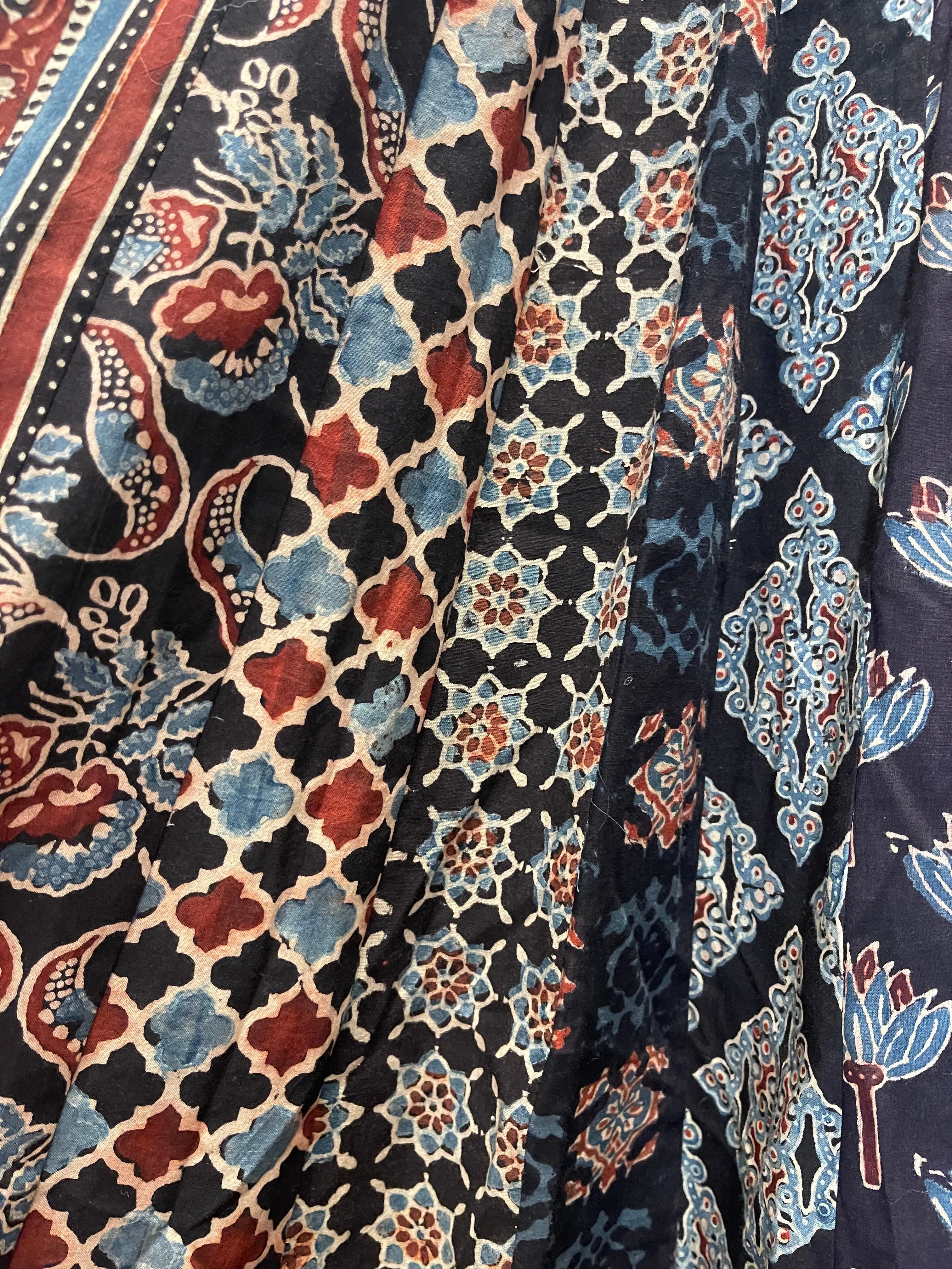 Handblock Printed Panelled Skirt- Ajrakh Midnight S