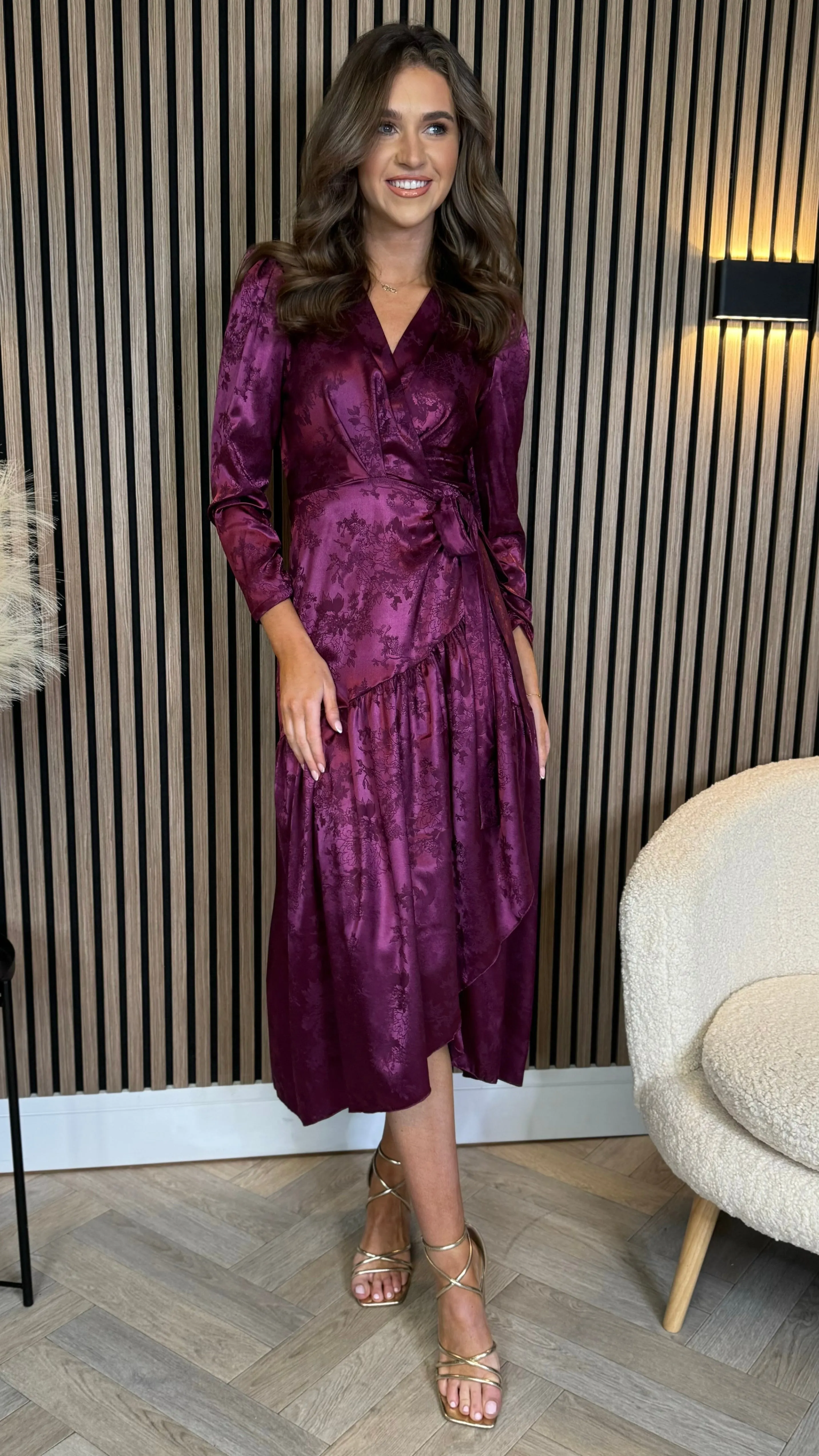 Jemma Purple Broderie Detail Wrap Midi Dress