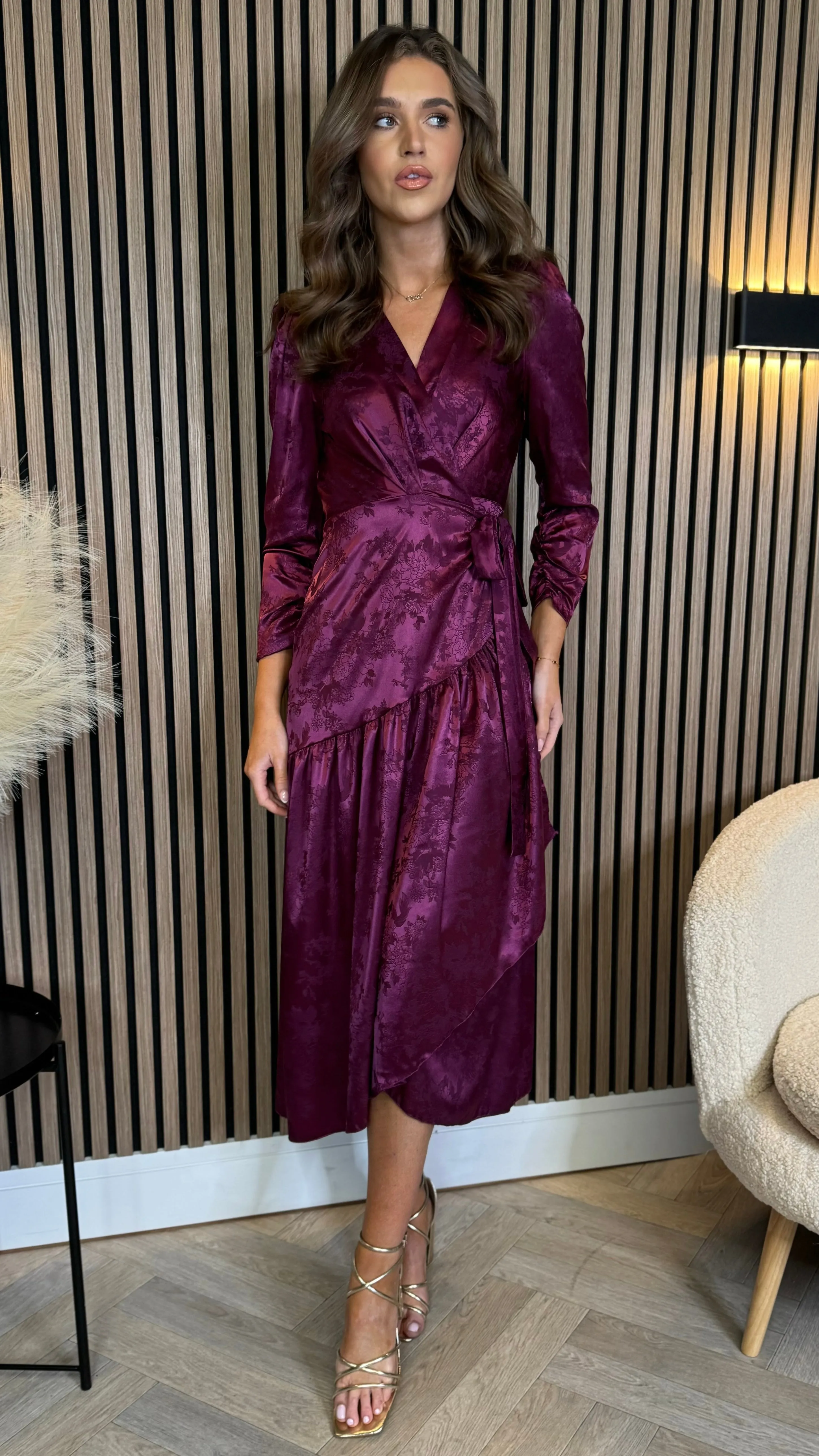 Jemma Purple Broderie Detail Wrap Midi Dress