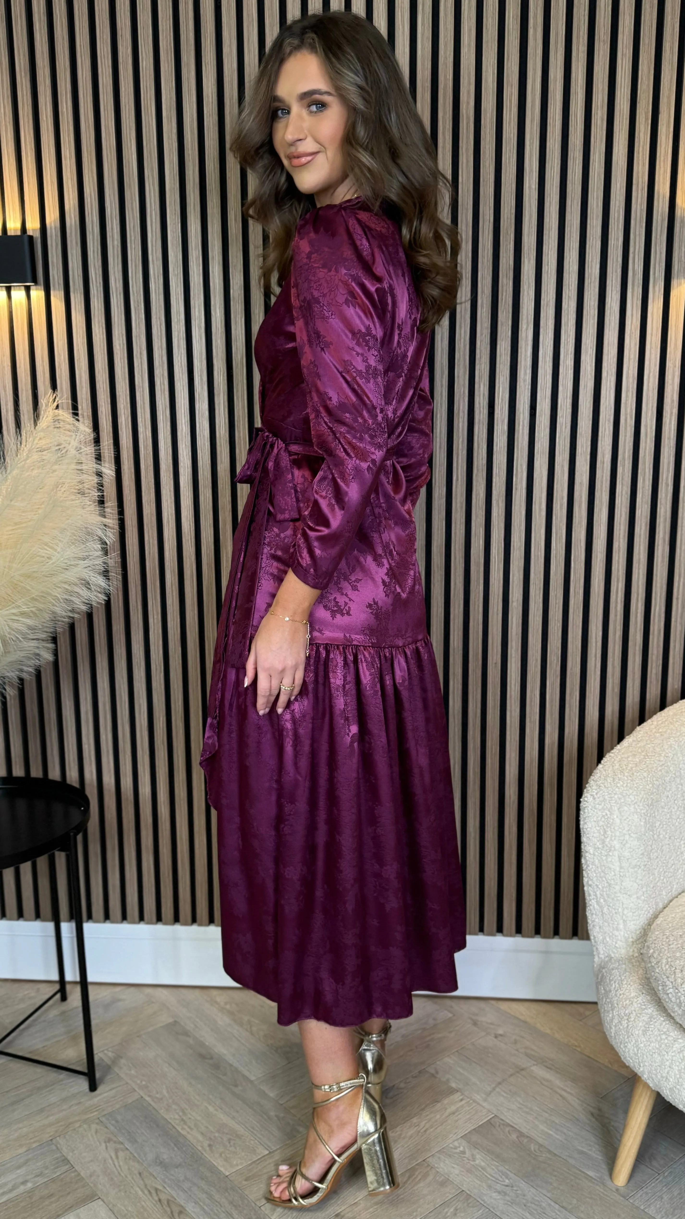Jemma Purple Broderie Detail Wrap Midi Dress