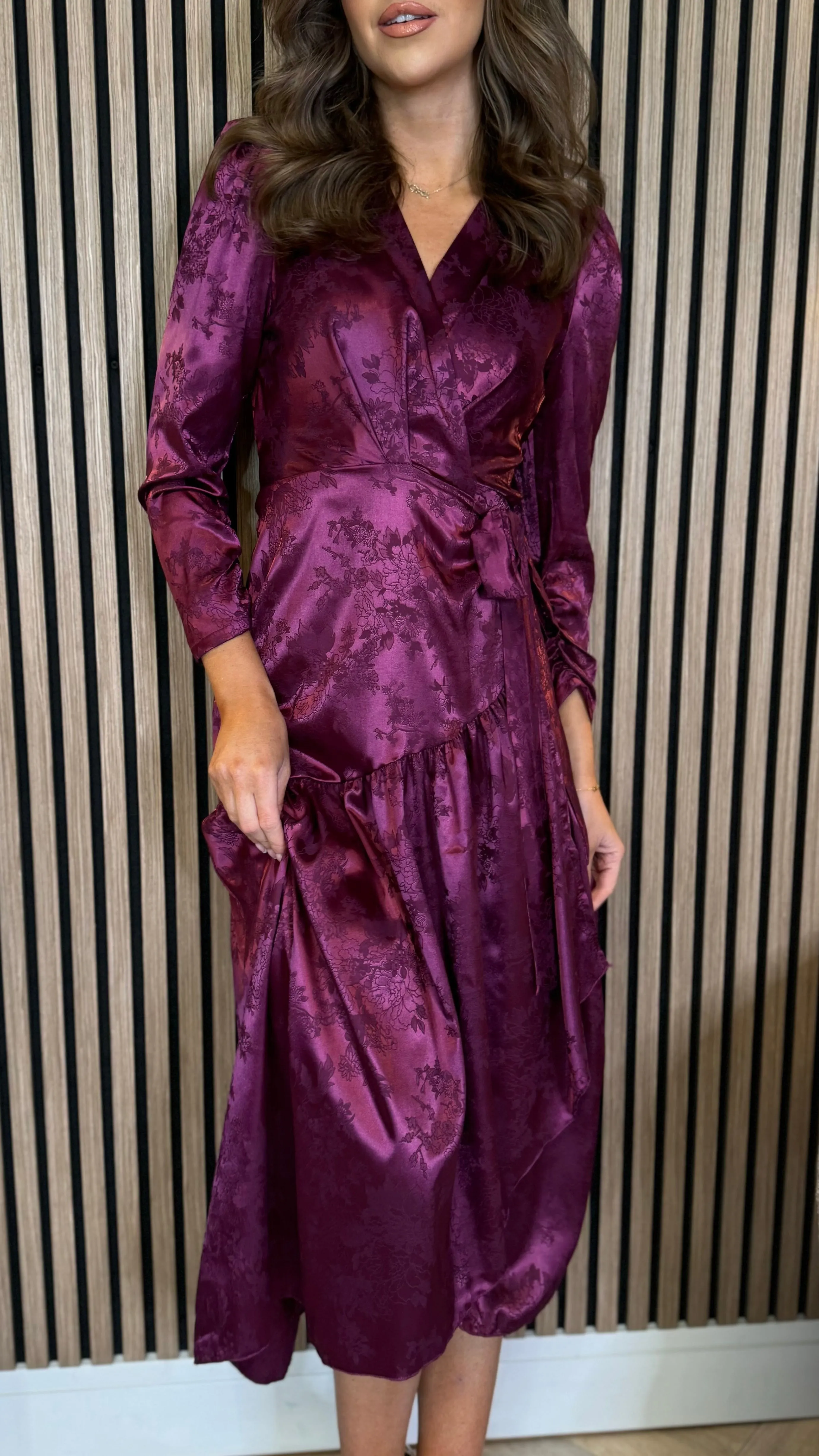 Jemma Purple Broderie Detail Wrap Midi Dress