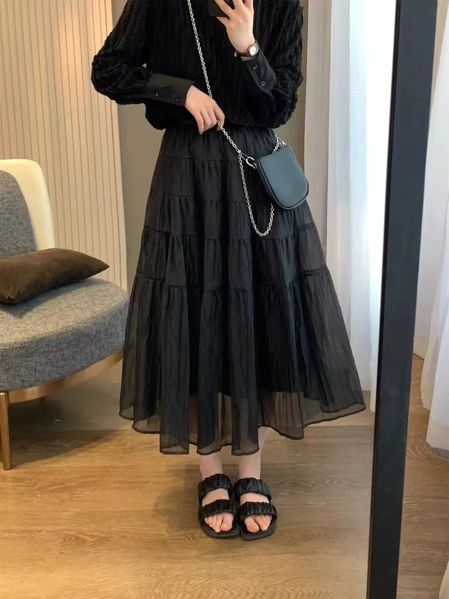 Layered Tulle Chiffon Sheer Maxi Skirt