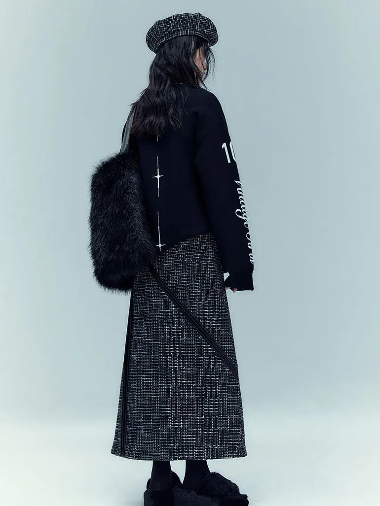 Leather-pocket Long Nichi Contrast Skirt