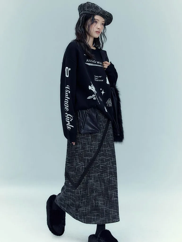 Leather-pocket Long Nichi Contrast Skirt