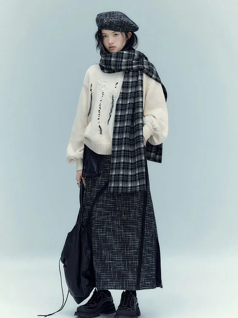 Leather-pocket Long Nichi Contrast Skirt