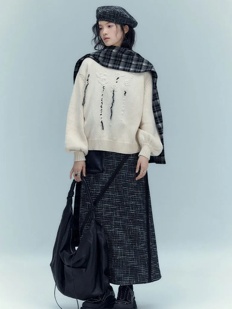 Leather-pocket Long Nichi Contrast Skirt
