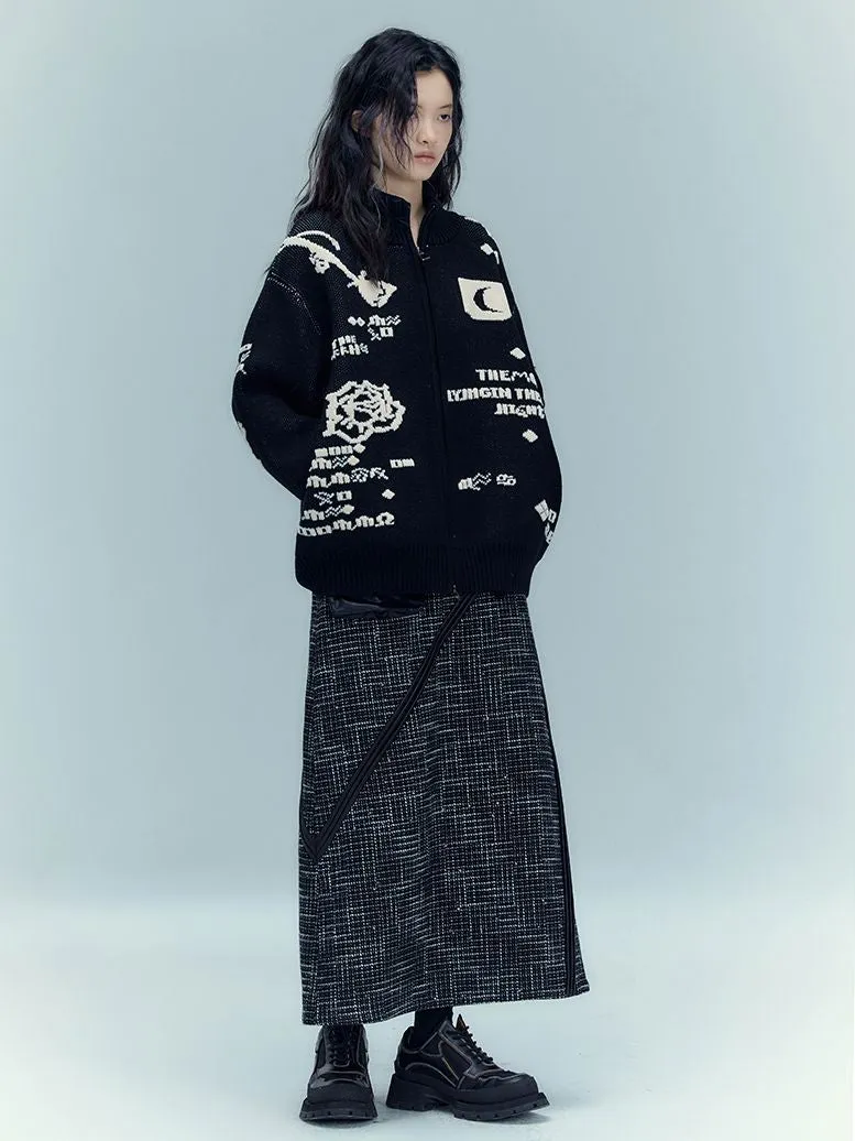 Leather-pocket Long Nichi Contrast Skirt