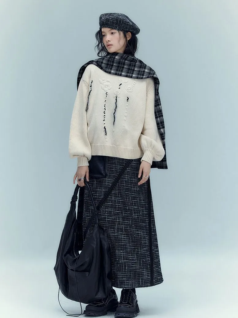 Leather-pocket Long Nichi Contrast Skirt