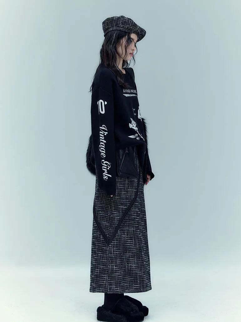 Leather-pocket Long Nichi Contrast Skirt