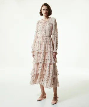 Machka Printed Layered Midi Dress Off White