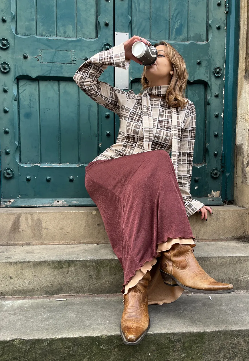 MAPLE/HAZELNUT REVERSIBLE MAXI SKIRT