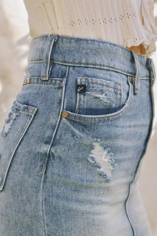 Medium Wash Distressed KanCan Mini Skirt