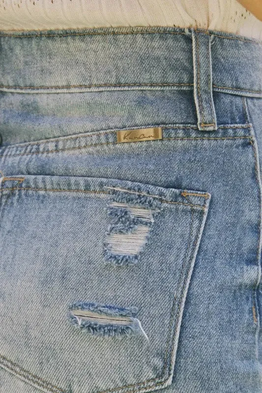 Medium Wash Distressed KanCan Mini Skirt
