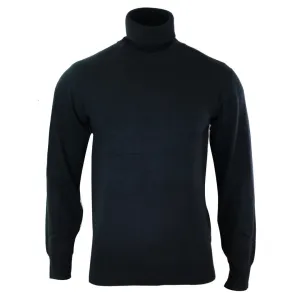 Men's Polar Roll Neck Jumper Light Weight Fitted Cashmere Wool Blend Grey Black Navy