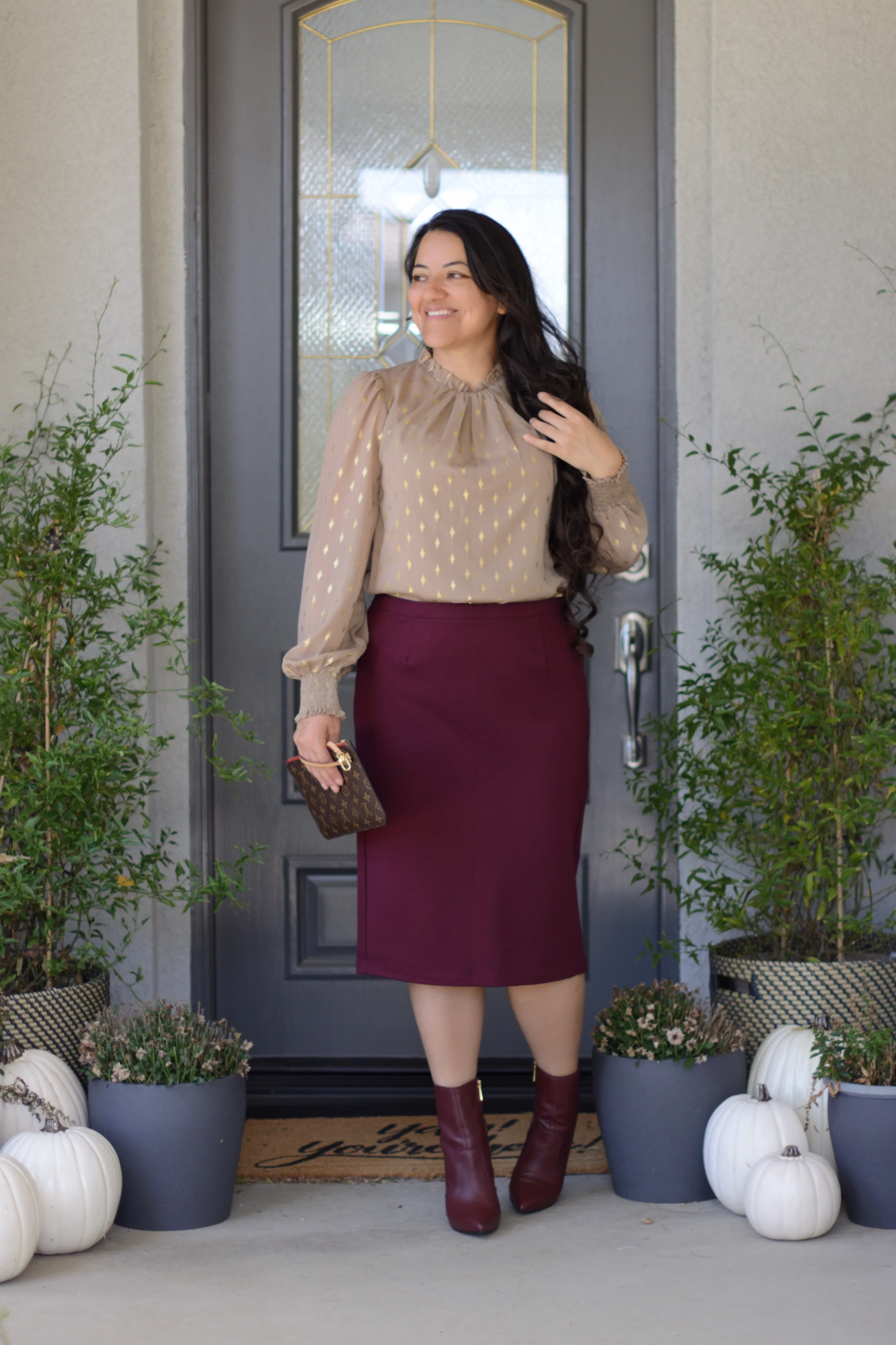 Mercy Burgundy Pencil Skirt