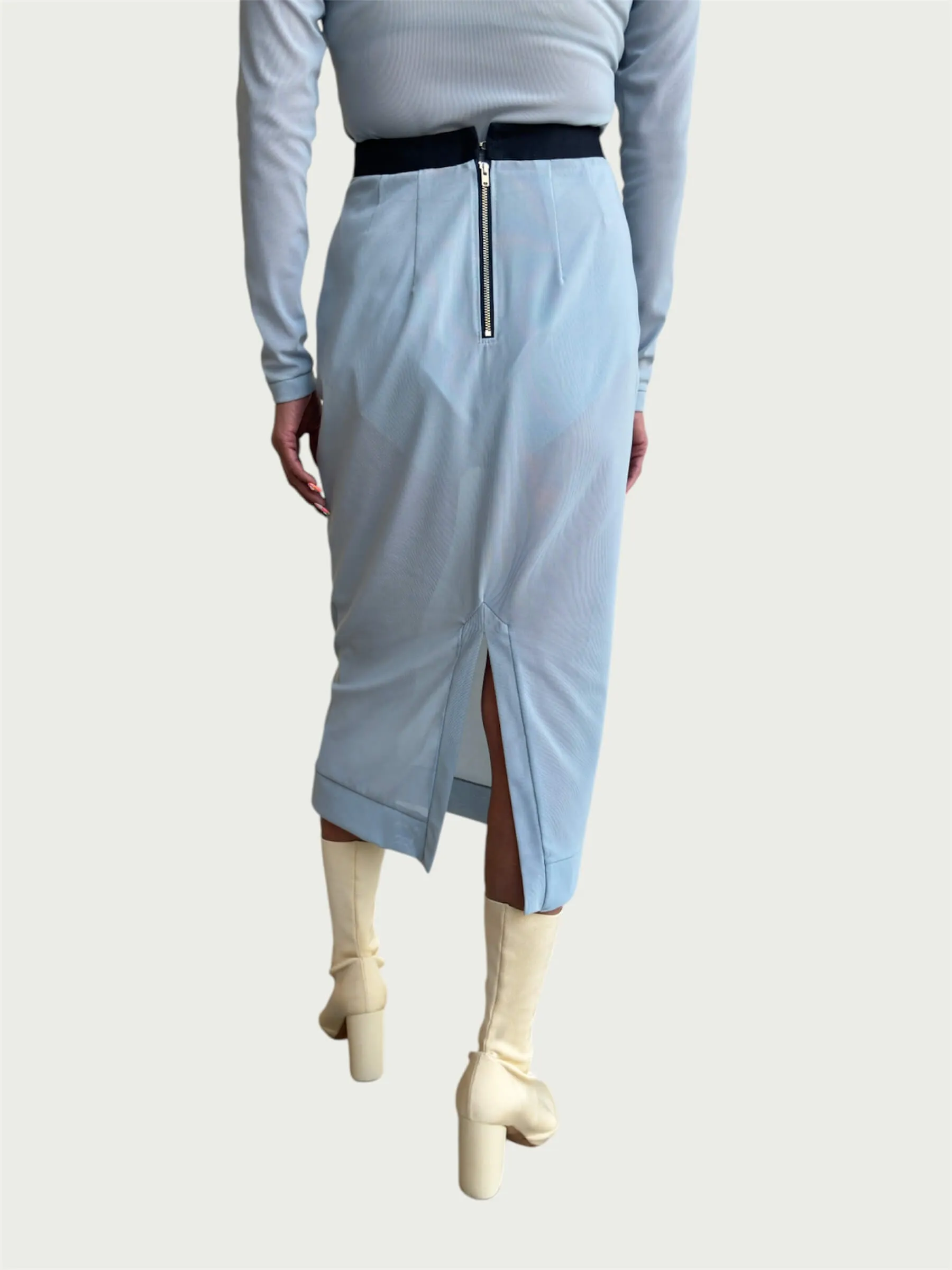 Mesh Pencil Skirt in Powder Blue